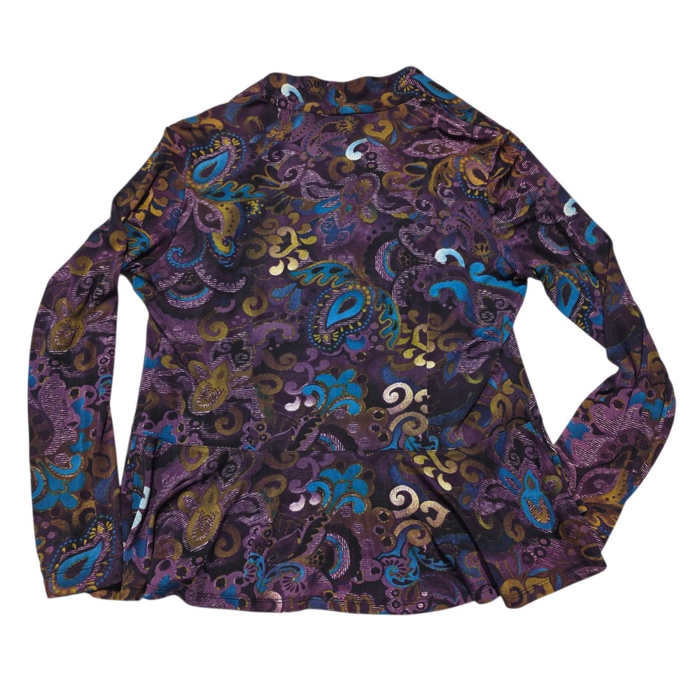 Chicos Travelers Purple Paisley Metallic Lightweight Cardigan Women Size M - Picture 2 of 7